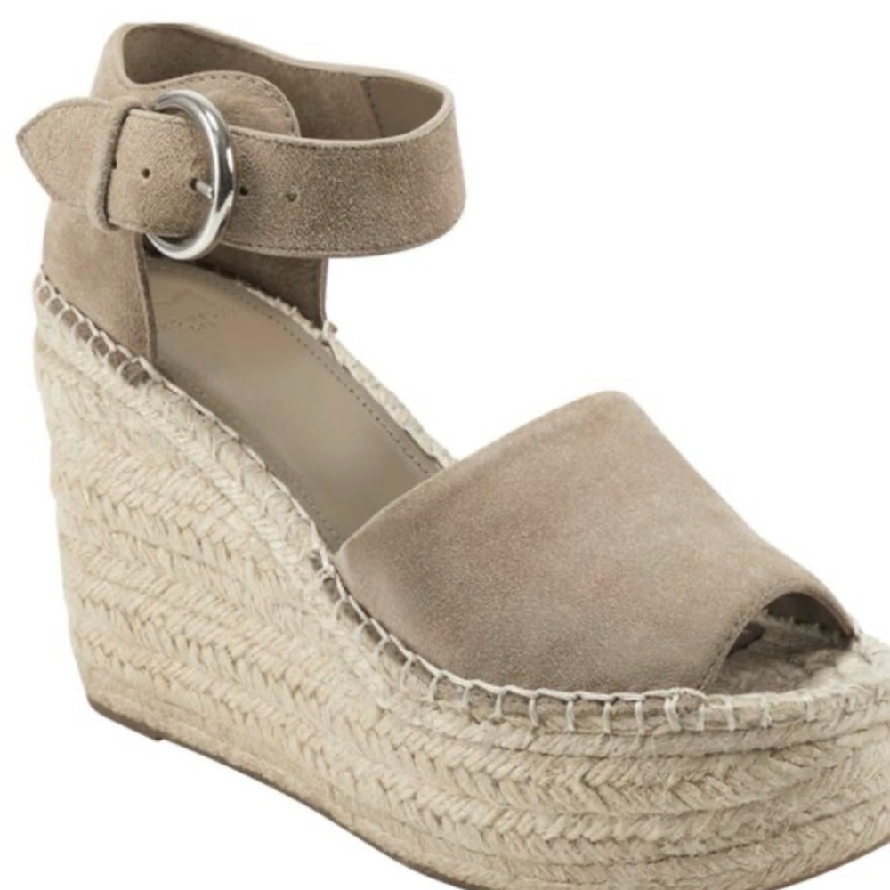Marc Fisher LTD Alida Taupe Suede Platform Wedge Espadrilles Size 7 Boho Spring